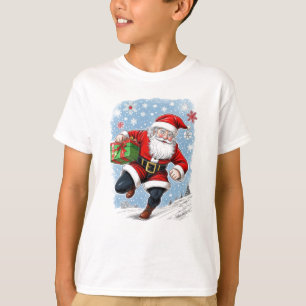 Funny Running Santa Claus Kids T-Shirt