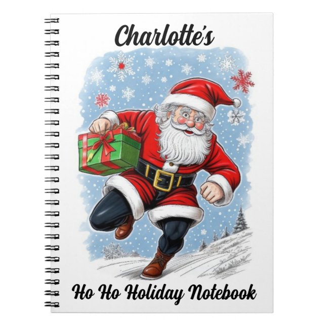 Funny Running Santa Claus Personalized Notebook (Front)
