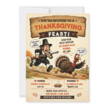 Funny Running Turkey Pilgrim Thanksgiving Feast