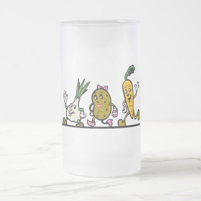 funny running vegetables frosted glass beer mug (Center)
