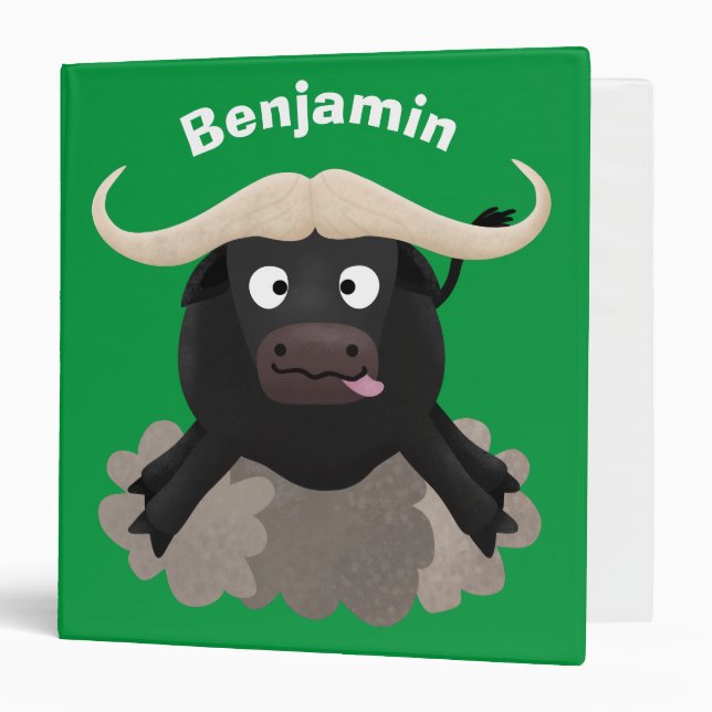 Funny running water buffalo cartoon 3 ring binder (Front/Inside)