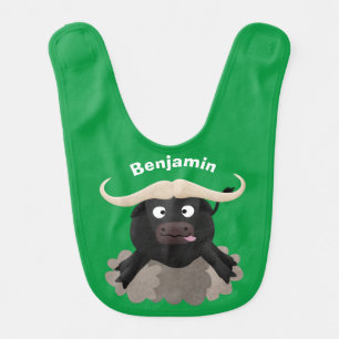 Funny running water buffalo cartoon baby bib