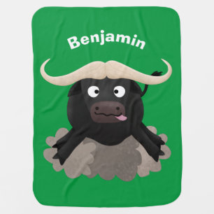 Funny running water buffalo cartoon baby blanket