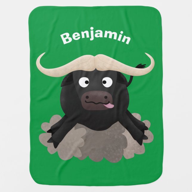 Funny running water buffalo cartoon baby blanket (Front)