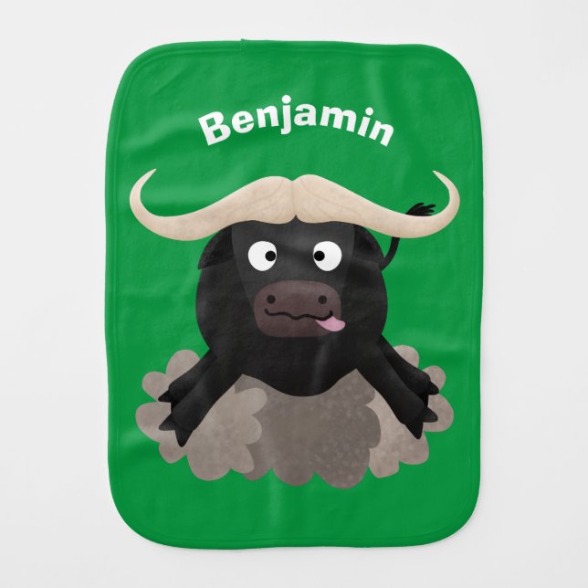 Funny running water buffalo cartoon baby burp cloth (Front)