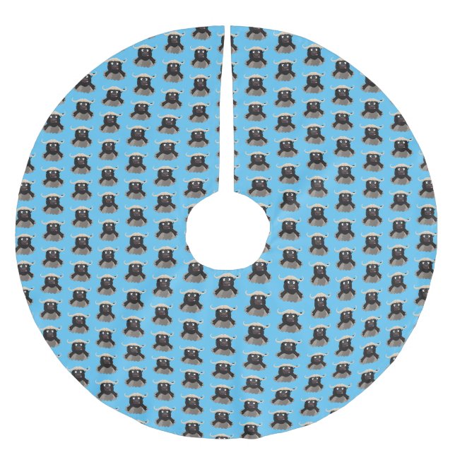 Funny running water buffalo cartoon brushed polyester tree skirt (Front)