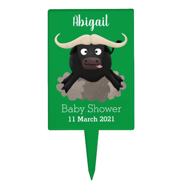 Funny running water buffalo cartoon cake topper (Front)