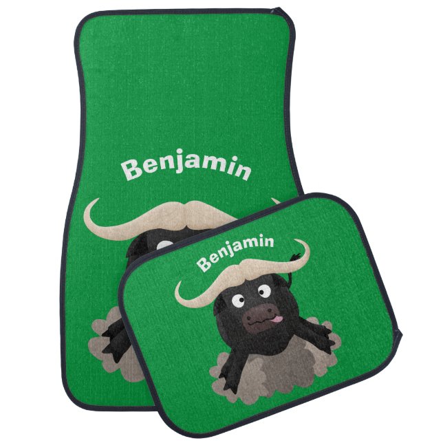 Funny running water buffalo cartoon car floor mat (Set)