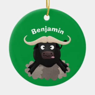 Funny running water buffalo cartoon ceramic ornament