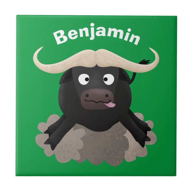 Funny running water buffalo cartoon ceramic tile (Front)