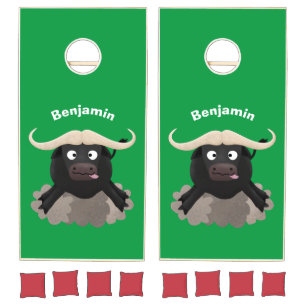 Funny running water buffalo cartoon cornhole set