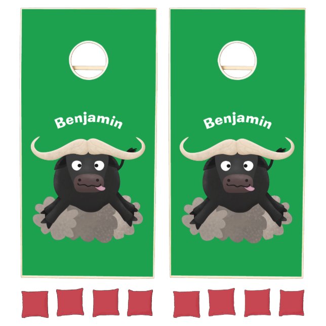 Funny running water buffalo cartoon cornhole set (Set)