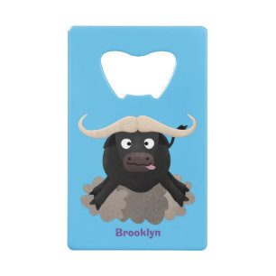 Funny running water buffalo cartoon credit card bottle opener