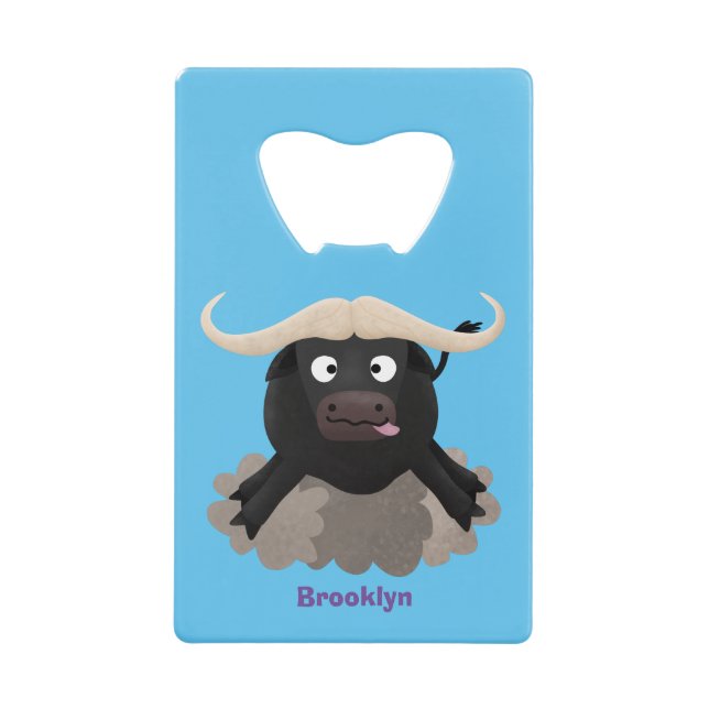 Funny running water buffalo cartoon credit card bottle opener (Front)