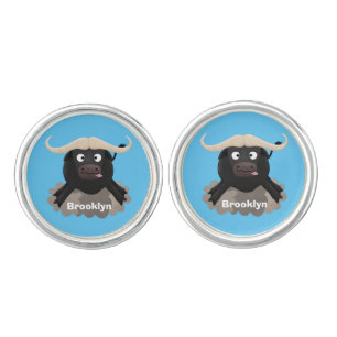 Funny running water buffalo cartoon cufflinks