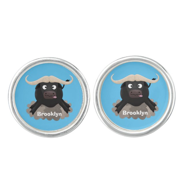 Funny running water buffalo cartoon cufflinks (Front)
