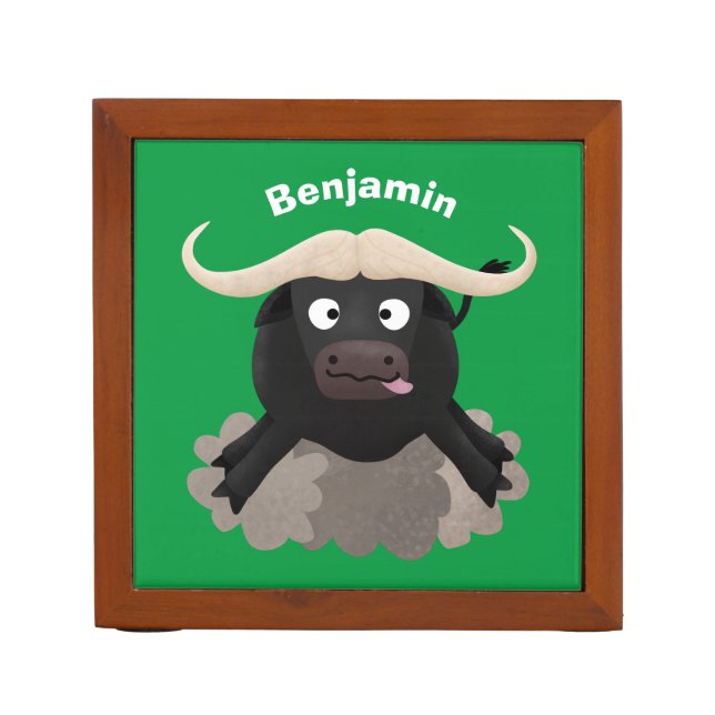 Funny running water buffalo cartoon desk organizer (Front)