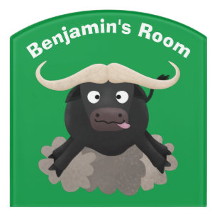 Funny running water buffalo cartoon door sign