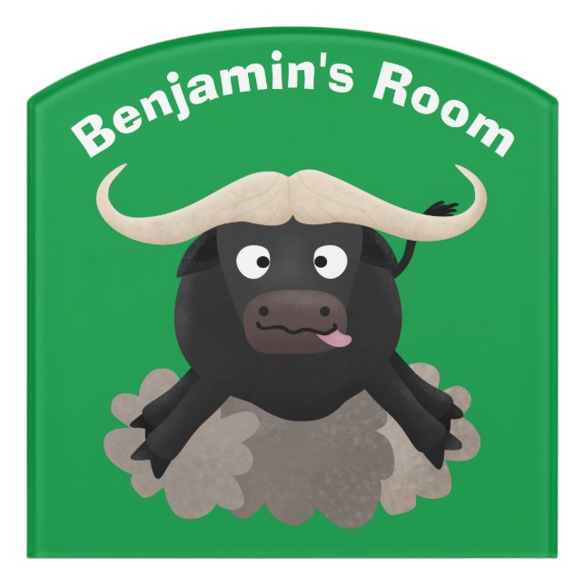 Funny running water buffalo cartoon door sign (Contour Front)