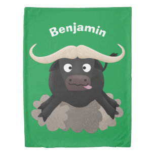 Funny running water buffalo cartoon duvet cover