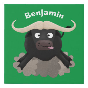 Funny running water buffalo cartoon faux canvas print
