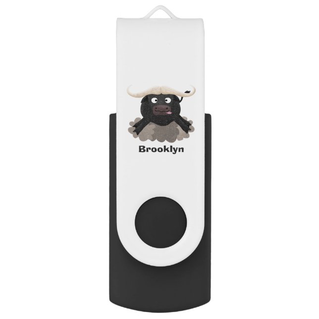 Funny running water buffalo cartoon flash drive (Front Vertical)