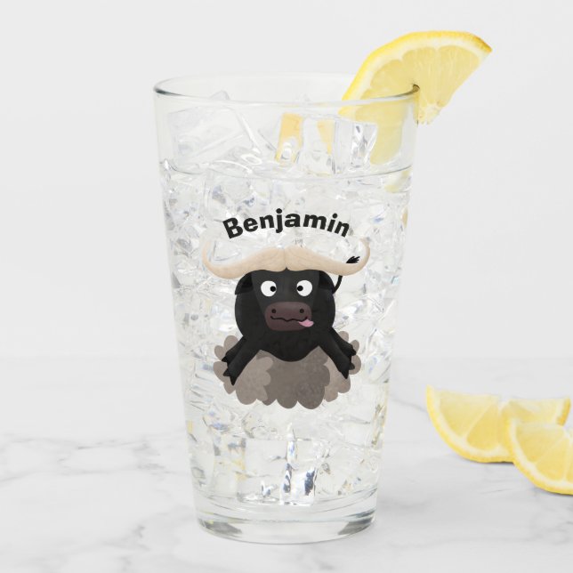 Funny running water buffalo cartoon glass (Back Ice)