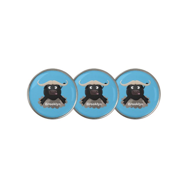 Funny running water buffalo cartoon golf ball marker (3 Up)