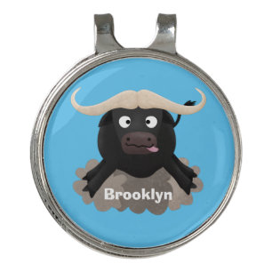 Funny running water buffalo cartoon golf hat clip