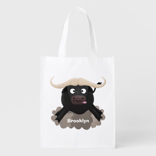 Funny running water buffalo cartoon  grocery bag