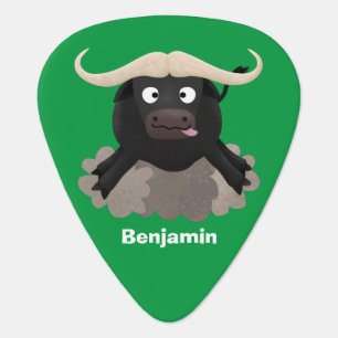 Funny running water buffalo cartoon guitar pick