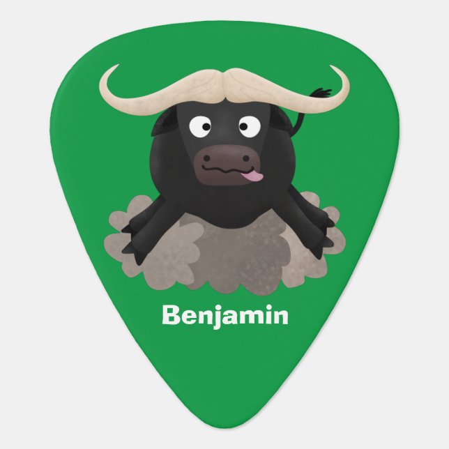 Funny running water buffalo cartoon guitar pick (Front)
