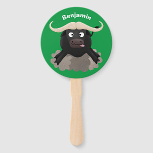 Funny running water buffalo cartoon hand fan
