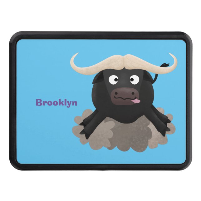 Funny running water buffalo cartoon hitch cover (Front)