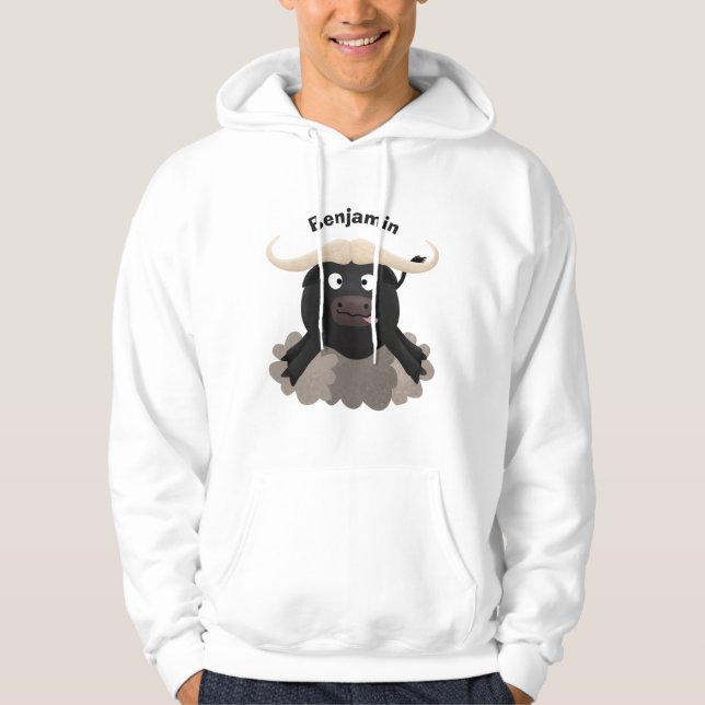 Funny running water buffalo cartoon hoodie (Front)