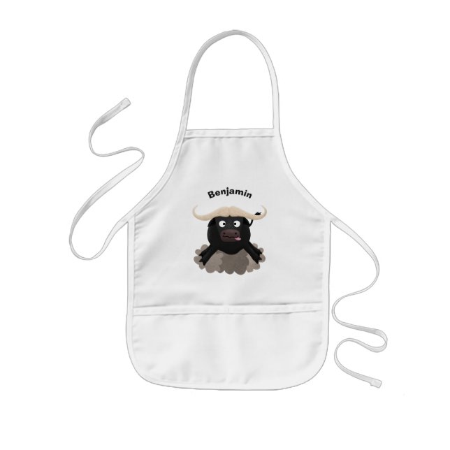 Funny running water buffalo cartoon kids' apron (Front)
