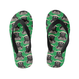 Funny running water buffalo cartoon kid's flip flops