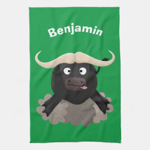 Funny running water buffalo cartoon kitchen towel