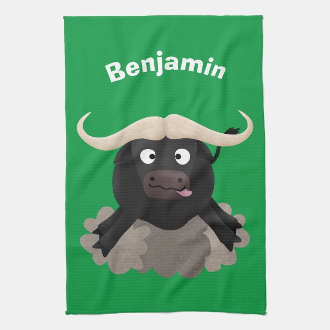 Funny running water buffalo cartoon kitchen towel (Vertical)