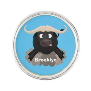Funny running water buffalo cartoon lapel pin