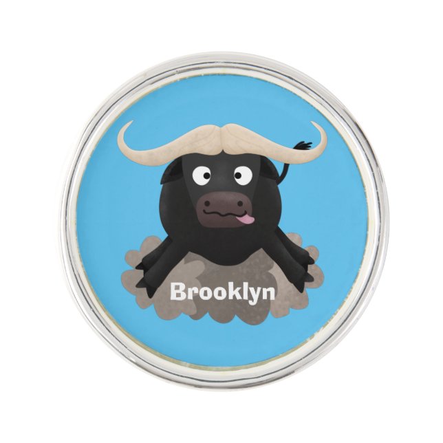 Funny running water buffalo cartoon lapel pin (Front)