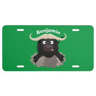 Funny running water buffalo cartoon license plate