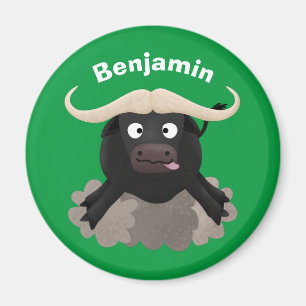 Funny running water buffalo cartoon magnet