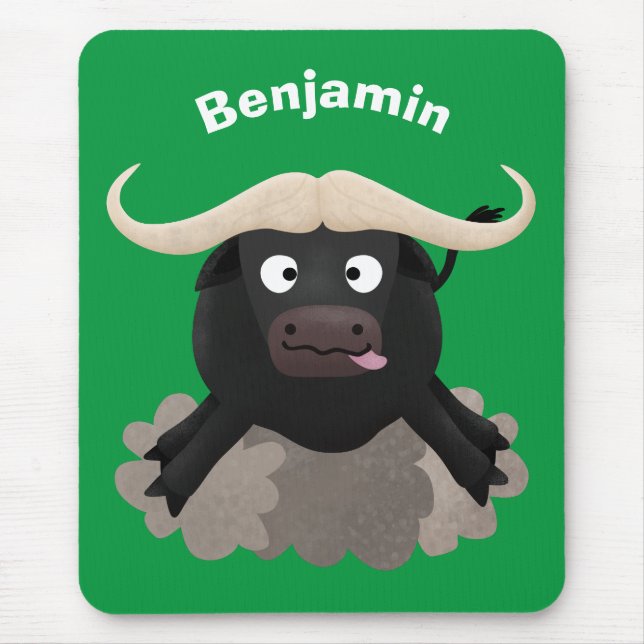 Funny running water buffalo cartoon mouse pad (Front)