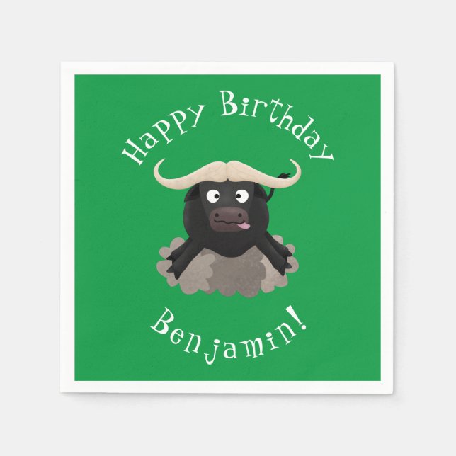 Funny running water buffalo cartoon napkins (Front)