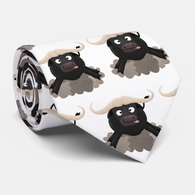 Funny running water buffalo cartoon neck tie (Rolled)