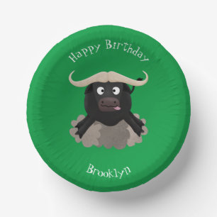 Funny running water buffalo cartoon paper bowls