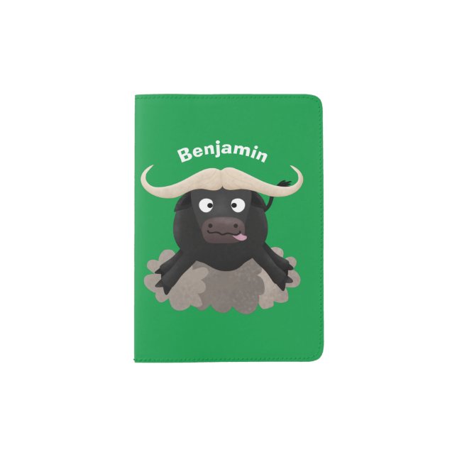 Funny running water buffalo cartoon passport holder (Front)