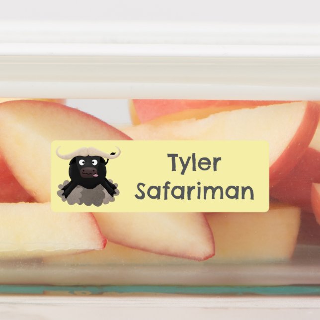 Funny running water buffalo cartoon personalized labels (Affixed)