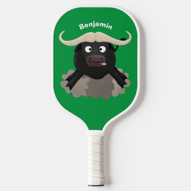 Funny running water buffalo cartoon  pickleball paddle (Front)